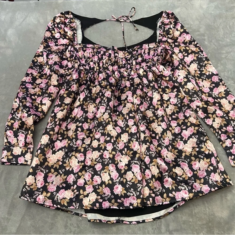New! For love and lemons Kate floral longsleeve mini dress 27974 - Picture 3 of 9